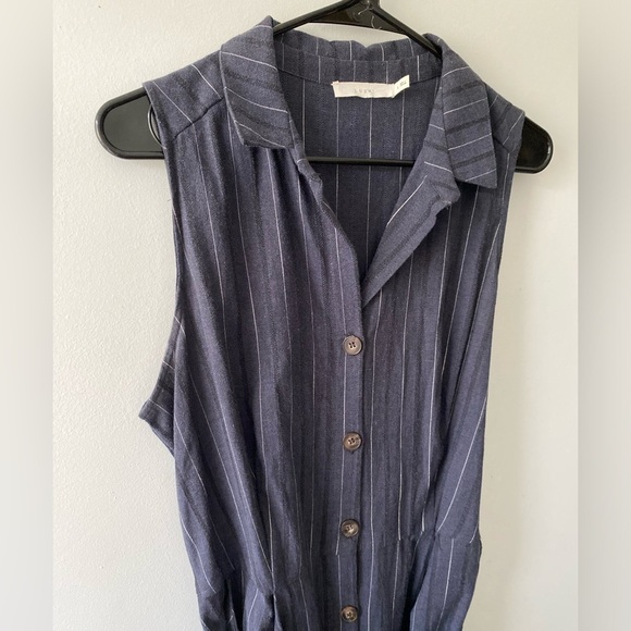 Vintage style striped cotton romper light denim cotton - Picture 6 of 11